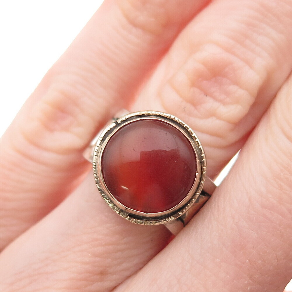 Vaubel Sterling Silver 14K Gold Vintage Real Carnelian Modernist Ring Size 5.25